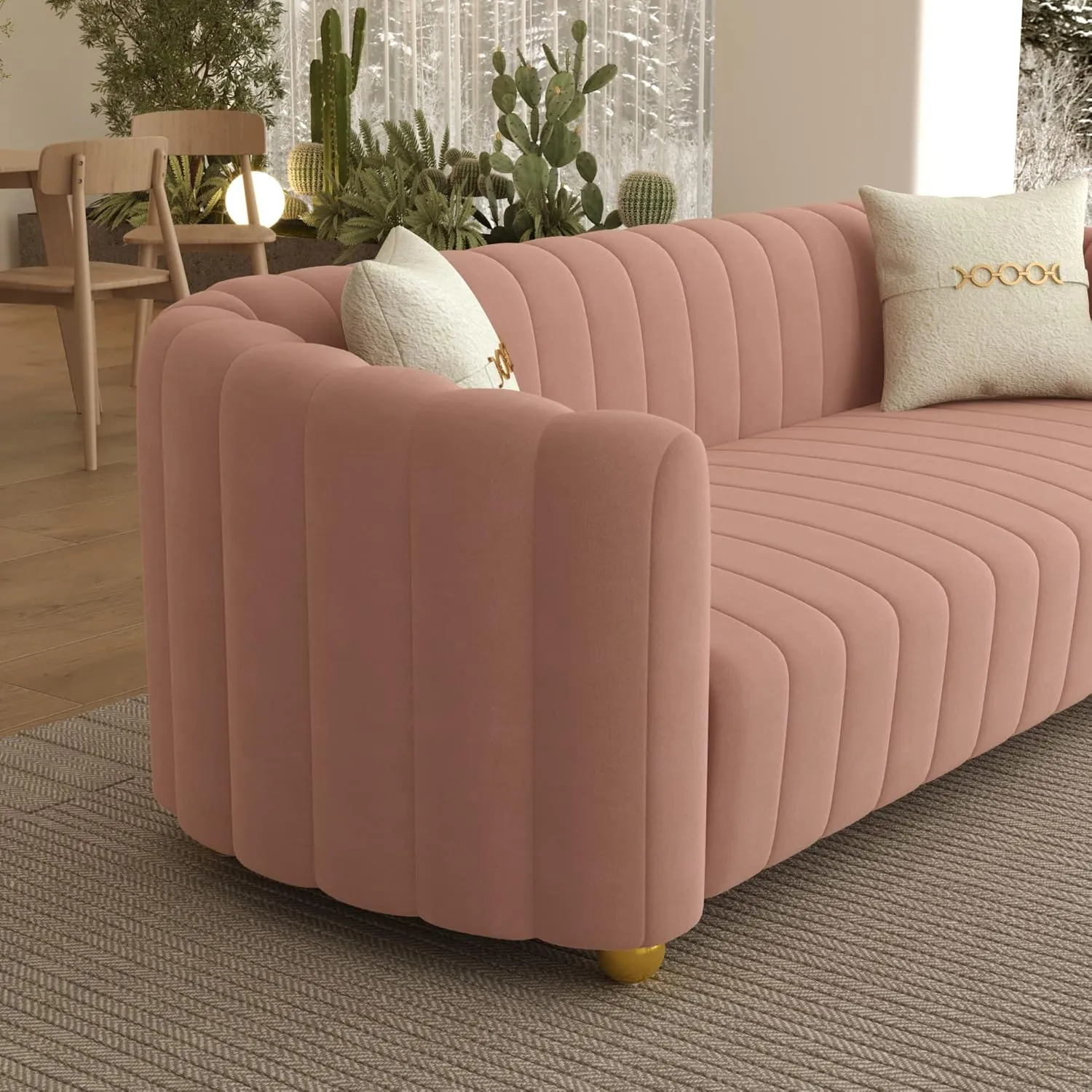 83'' Velvet Sofa Chesterfield Velvet Upholstered Modern Couch with 2 Pillows Sofa for Living Room Apartment(Green)
