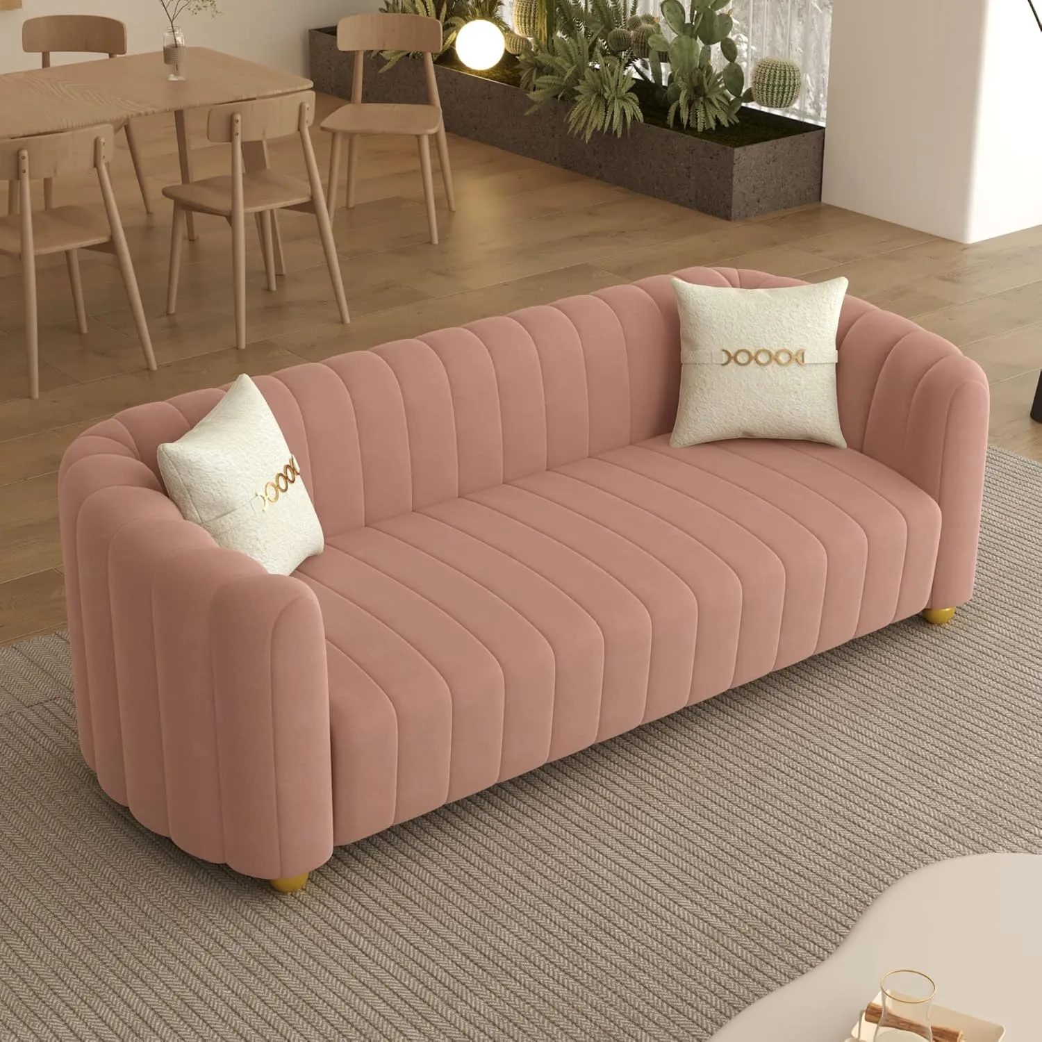83'' Velvet Sofa Chesterfield Velvet Upholstered Modern Couch with 2 Pillows Sofa for Living Room Apartment(Green)