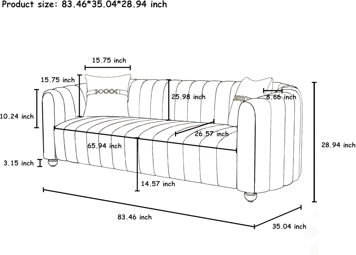 83'' Velvet Sofa Chesterfield Velvet Upholstered Modern Couch with 2 Pillows Sofa for Living Room Apartment(Green)
