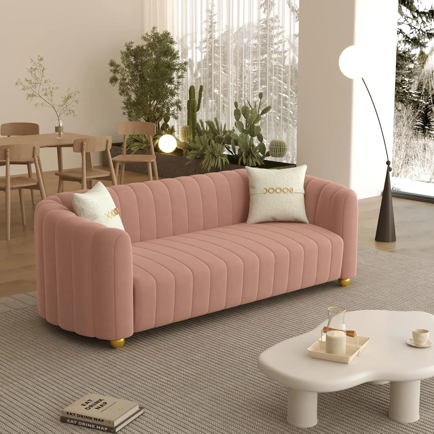 83'' Velvet Sofa Chesterfield Velvet Upholstered Modern Couch with 2 Pillows Sofa for Living Room Apartment(Green)