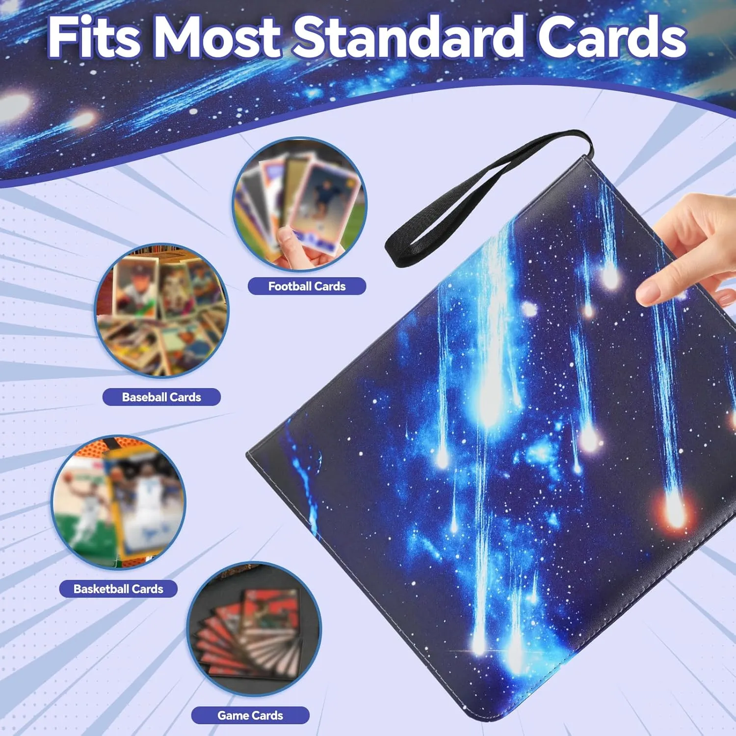 9-Pocket Card Binder - 990-Pocket Trading Card Binder with 55 Removable Double-Sided Sleeves, Collectible Trading Card Albums for Sports Cards, Game Cards, Top Loader Binder - Star