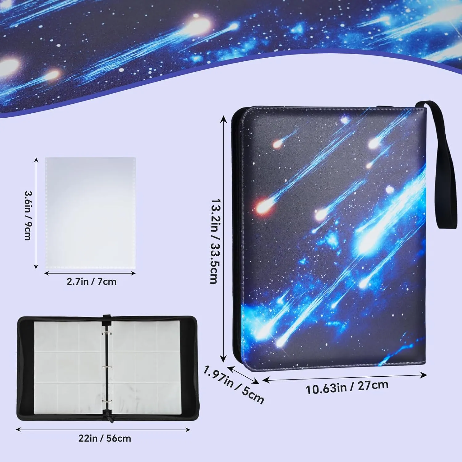 9-Pocket Card Binder - 990-Pocket Trading Card Binder with 55 Removable Double-Sided Sleeves, Collectible Trading Card Albums for Sports Cards, Game Cards, Top Loader Binder - Star