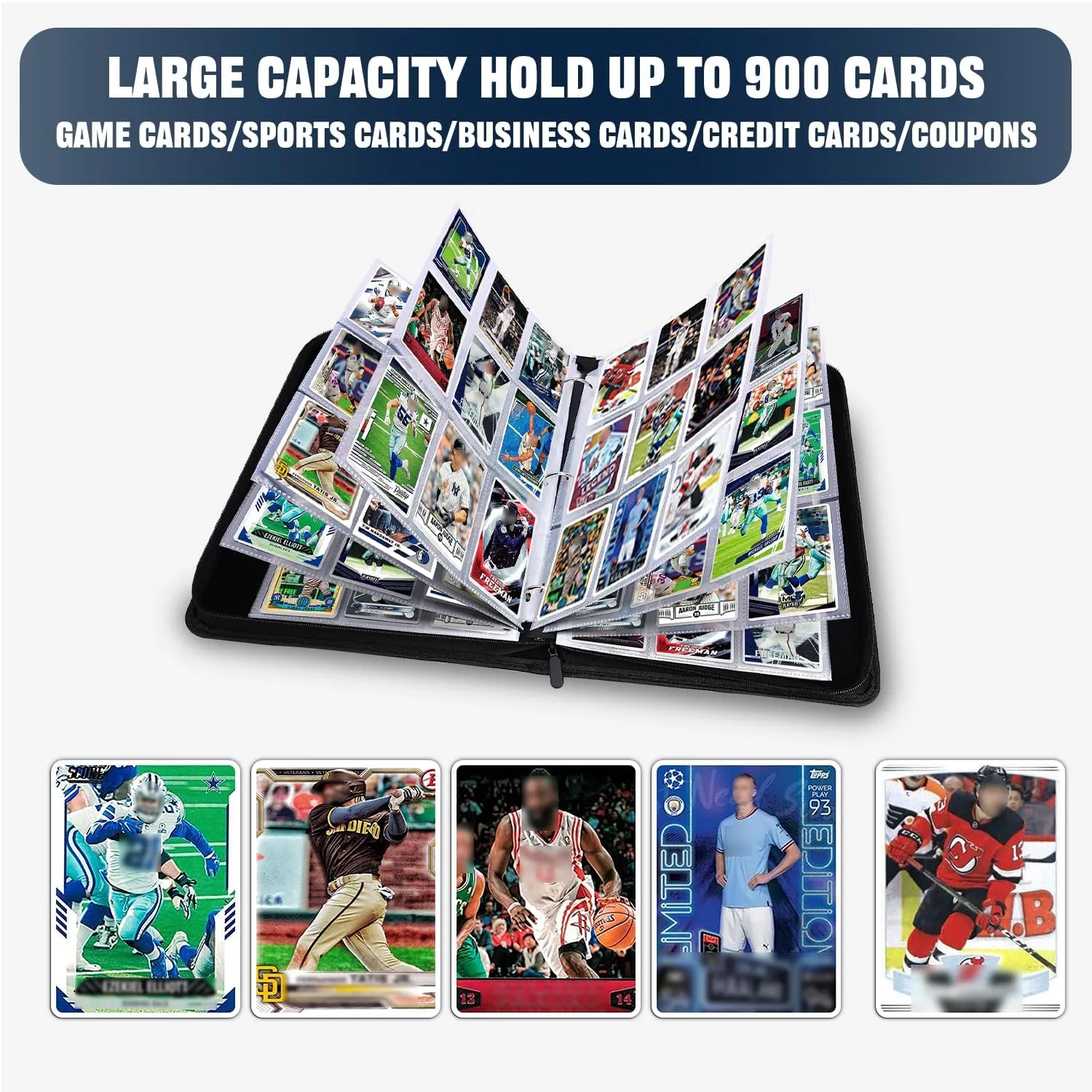900 Pockets Basketball Card Binder Sleeves, Trading Card Binder Collectible Trading Card Albums for Basketball Baseball Football Trading Sports Game Cards, Book Folder Organizer Card Holder