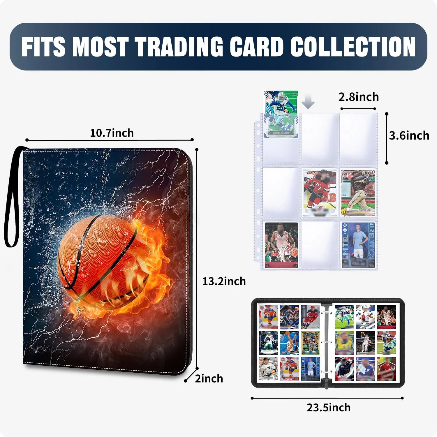 900 Pockets Basketball Card Binder Sleeves, Trading Card Binder Collectible Trading Card Albums for Basketball Baseball Football Trading Sports Game Cards, Book Folder Organizer Card Holder