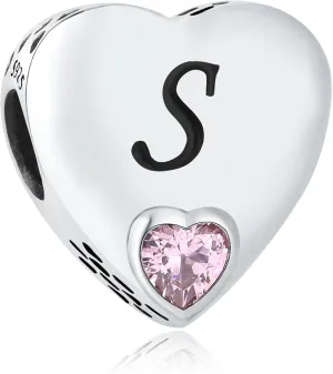 925 Sterling Silver Letter Charms A~Z Alphabet Charm Heart Shaped Letter Beads fit Pandora Bracelets fit Wife Mom Christmas Birthday Gift