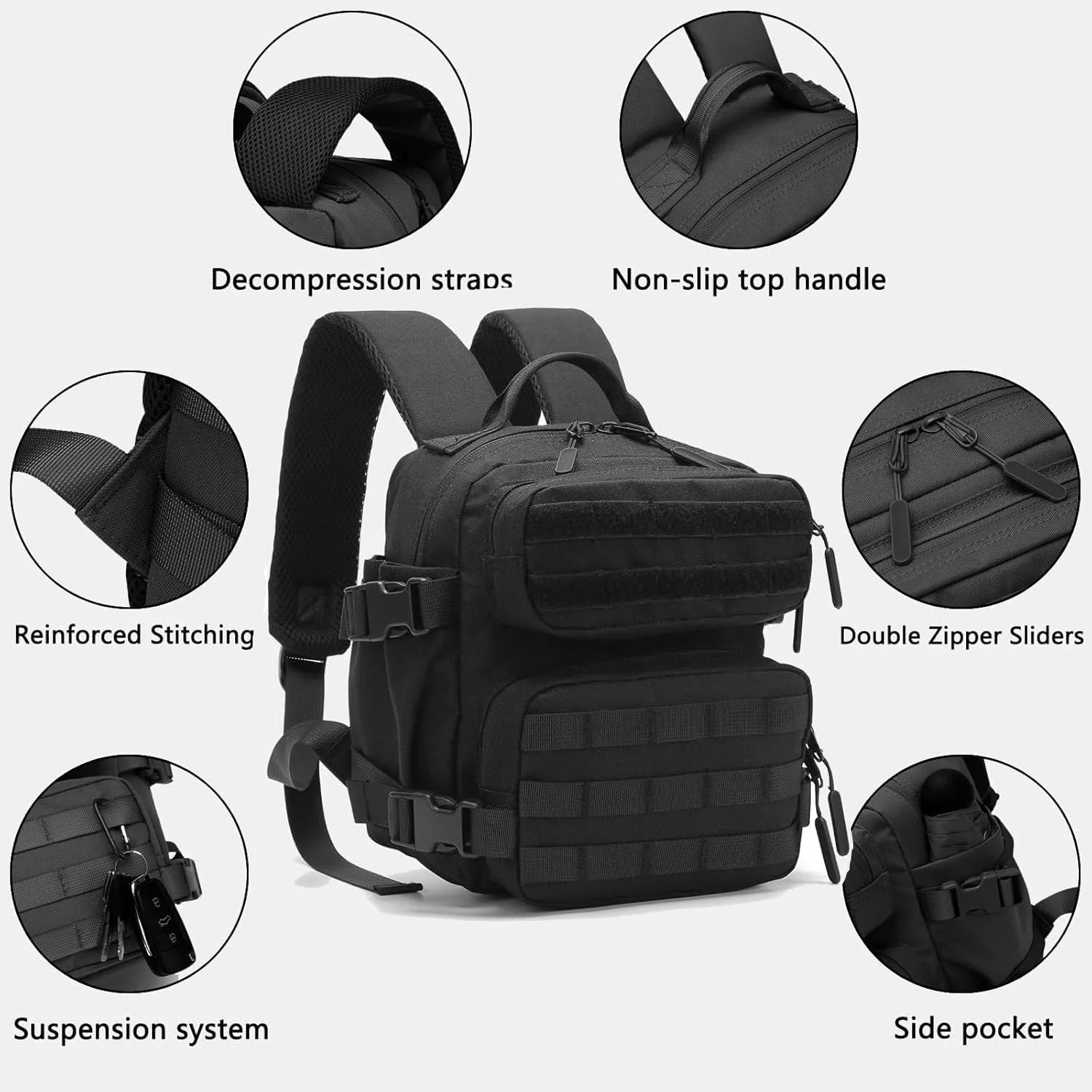 9L Mini Tactical Backpack Men Women Small Assault Rucksack Water-proof GYM Hiking Bug Out Bag with molle attachments (CP)