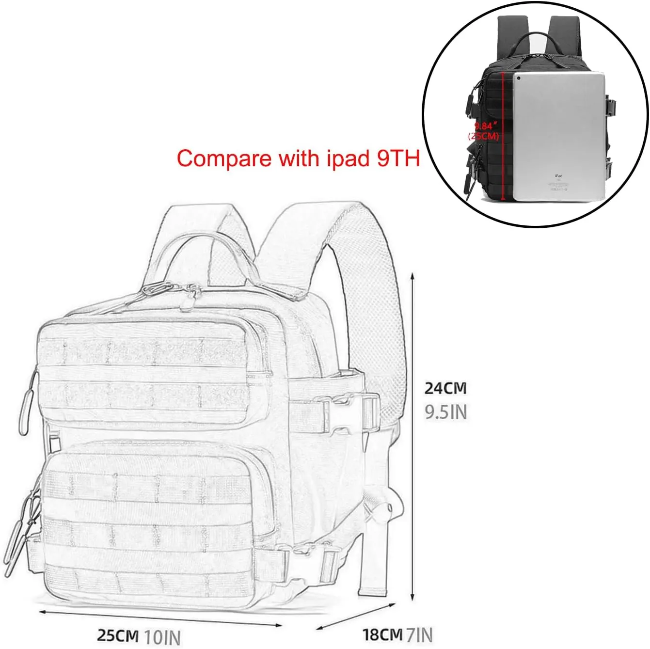 9L Mini Tactical Backpack Men Women Small Assault Rucksack Water-proof GYM Hiking Bug Out Bag with molle attachments (CP)