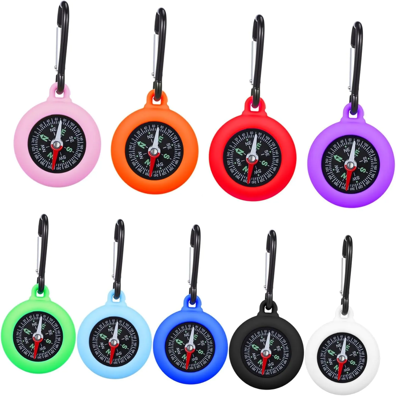 9pcs Miniature Carabiner Compass for Camping Hiking and Travel Portable Navigation Tool with Accurate Direction and Handsfree Operation