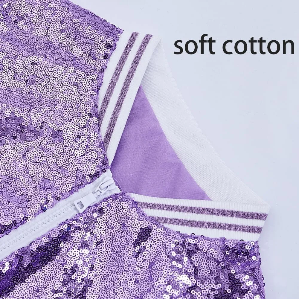 A ARFAR Women Sequin Jackets Striped Collar Glitter Varsity Bomber Sparkly Coat Party Outwear Lightweight Ladies Cloth