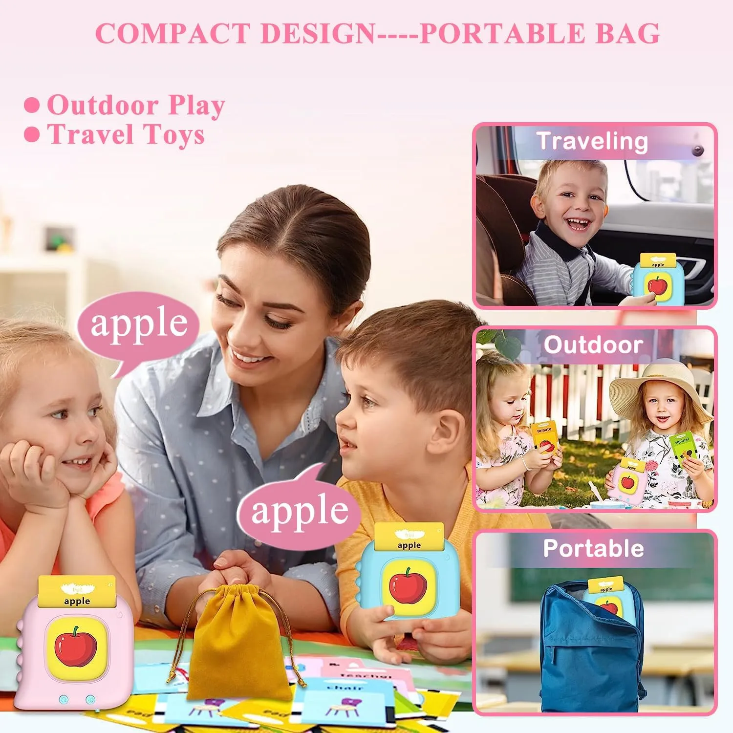 ABC Learning Toddler Toys Talking Flash Cards, Montessori Educational for 2 3 4 6 Year Old, Pocket Speech Therapy Materials, Farm Toys, Sensory Travel Toddler, Birthday Gifts Boy Girls