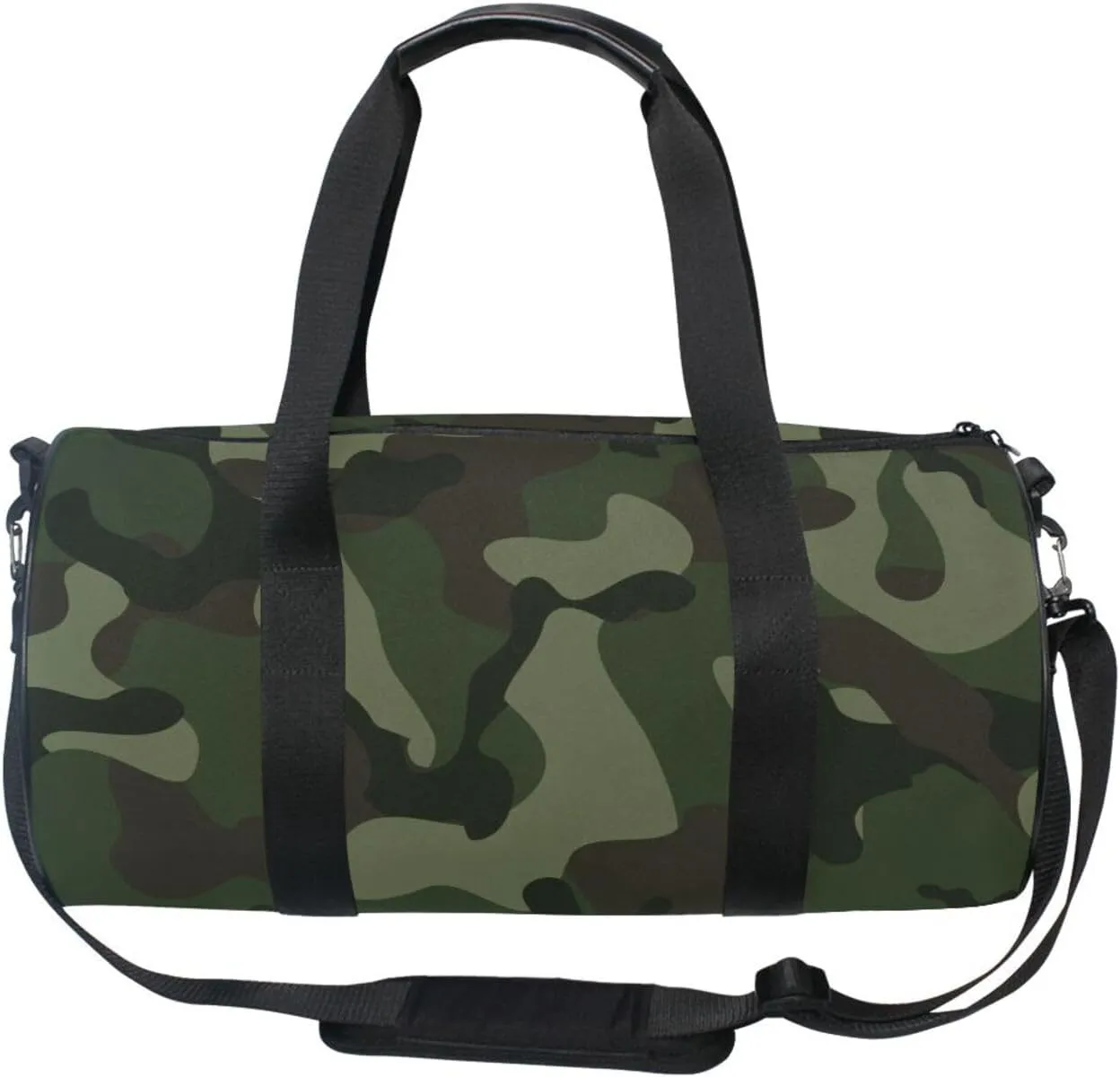 Abstract Camouflage for Hunting in Green Brown Black Style Portable Gym Bag, Travel Bag, Luggage bag, Sports Bag, Toiletry Bag with Handles, Detachable Shoulder Strap 17.6 x 9 x 9 inch