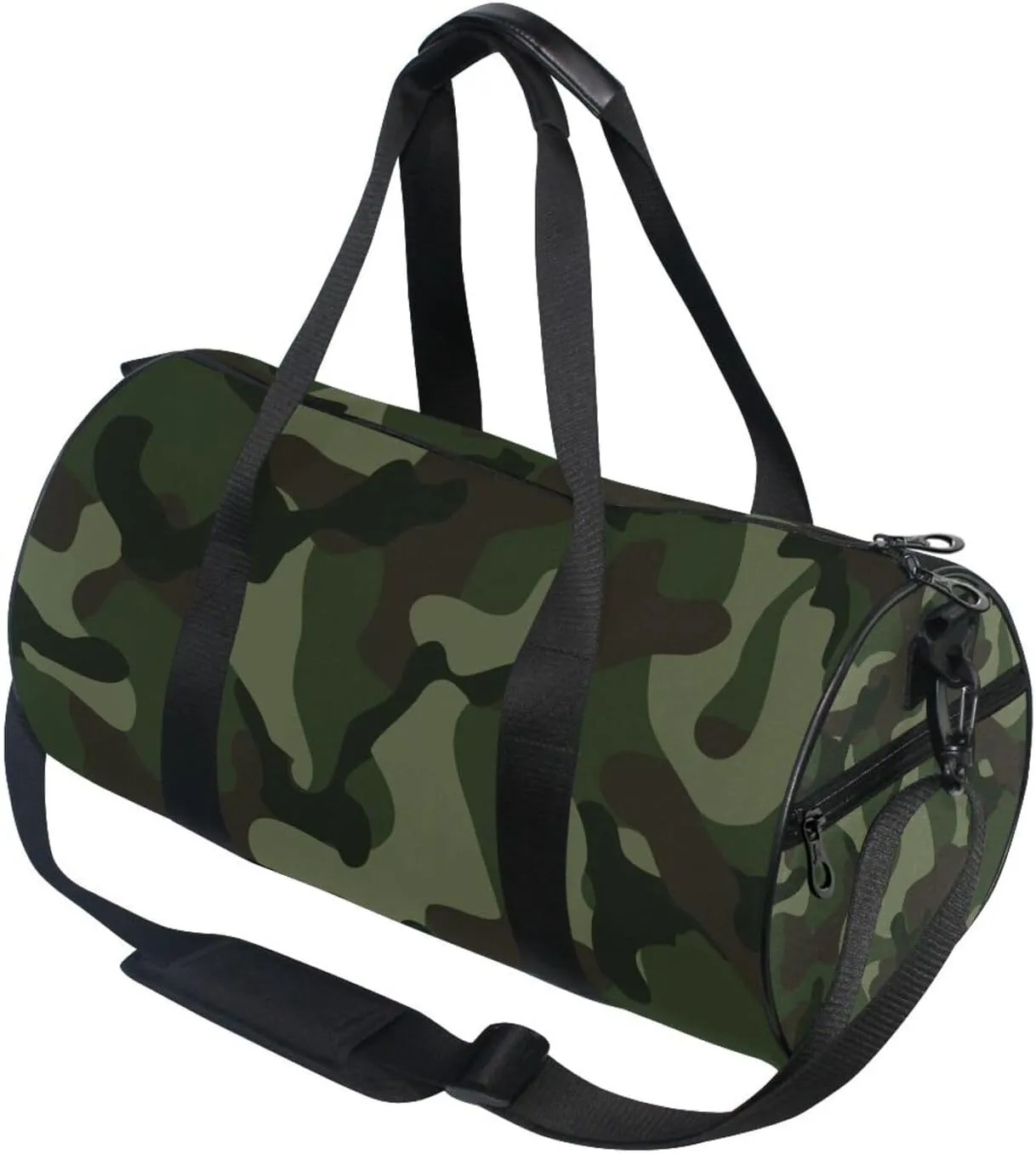Abstract Camouflage for Hunting in Green Brown Black Style Portable Gym Bag, Travel Bag, Luggage bag, Sports Bag, Toiletry Bag with Handles, Detachable Shoulder Strap 17.6 x 9 x 9 inch
