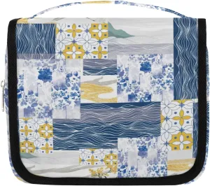 Abstract Japanese Lines Hanging Travel Toiletry Bag - Waterproof Organizer Makeup Bag with Sturdy Hook, Toiletries Portable Cosmetic Bag, Large Capacity Toiletry Kit for Women Men