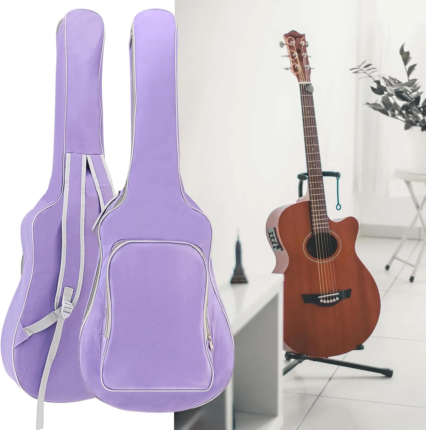 Acoustic Guitar Bag 40 41 Inch, Guitar Gig Bag, Double Shoulder Adjustable Straps Guitar Case, Waterproof Soft Guitar Backpack Large Capacity Pocket for Acoustic Classical Guitar, Ideal Gift, Purple