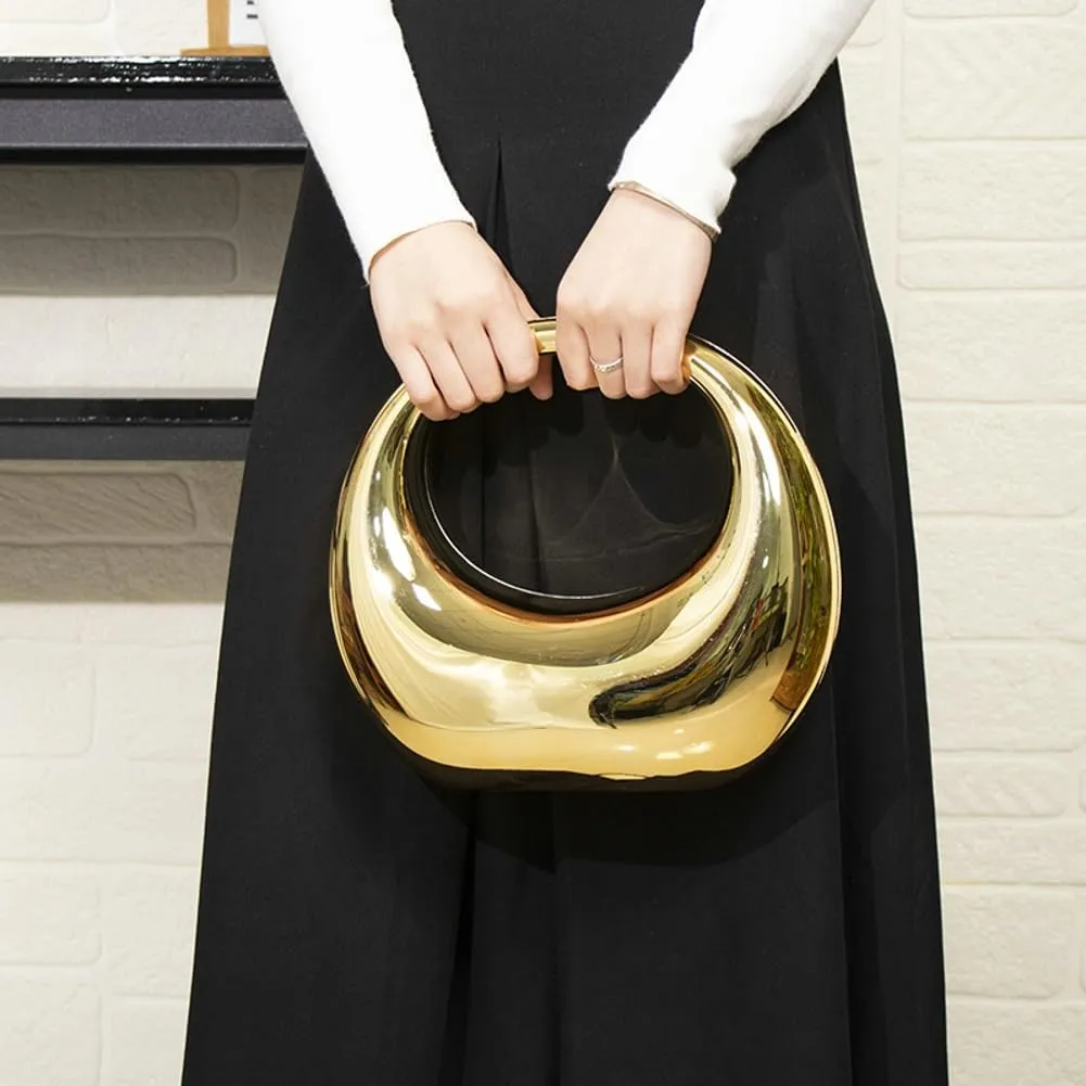 Acrylic Evening Clutch for Women Chic Metal Purses Shiny Round Handbag for Wedding Parties 2024