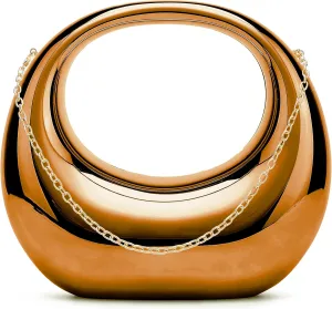 Acrylic Evening Clutch for Women Chic Metal Purses Shiny Round Handbag for Wedding Parties 2024