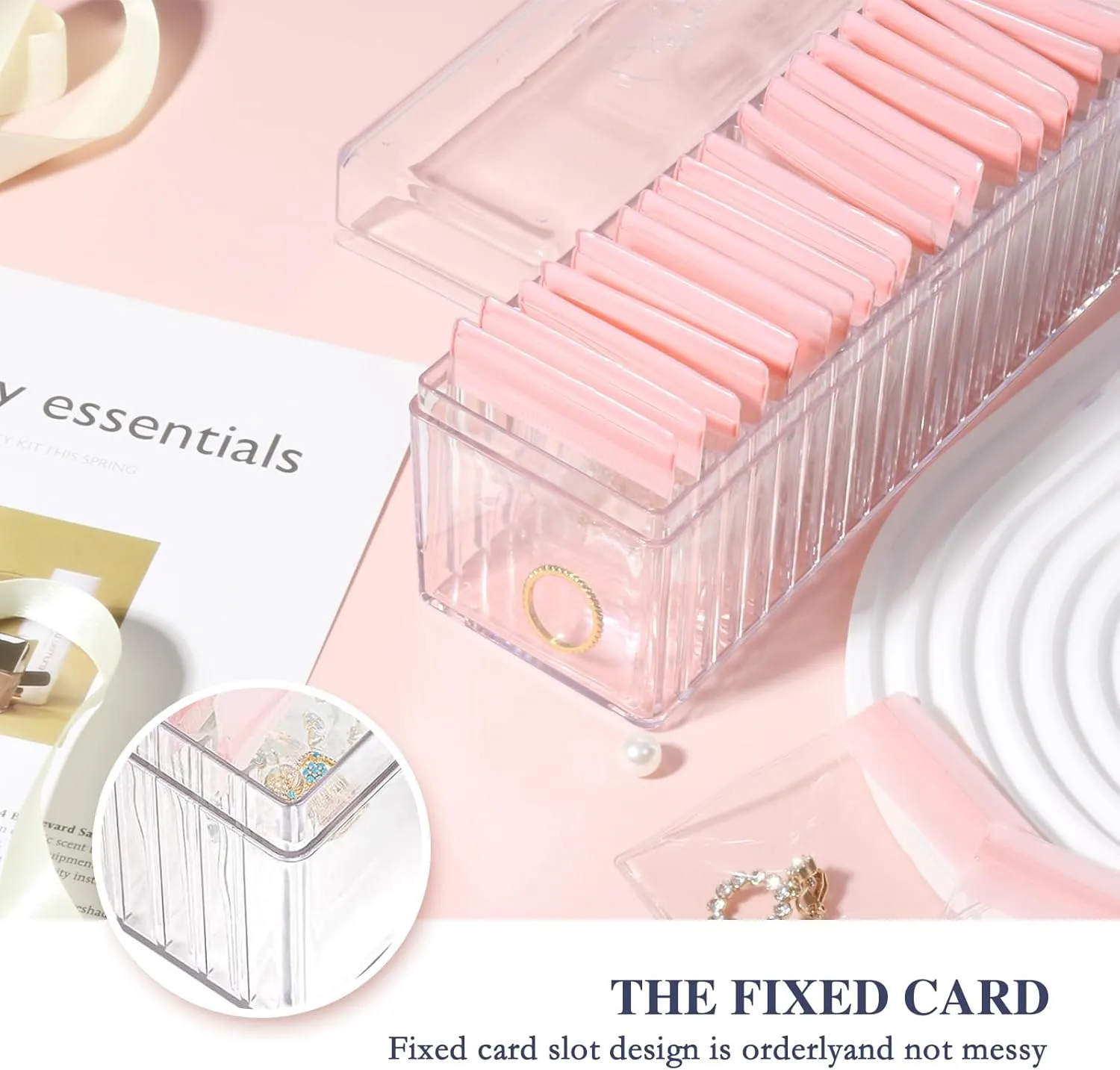 Acrylic Jewelry Organizer with 20 Anti-Tarnish PVC Bags, Clear Jewelry Box for Earrings, Rings, Necklaces, Portable Travel Jewelry Case for Women, Dustproof and Waterproof, Pink