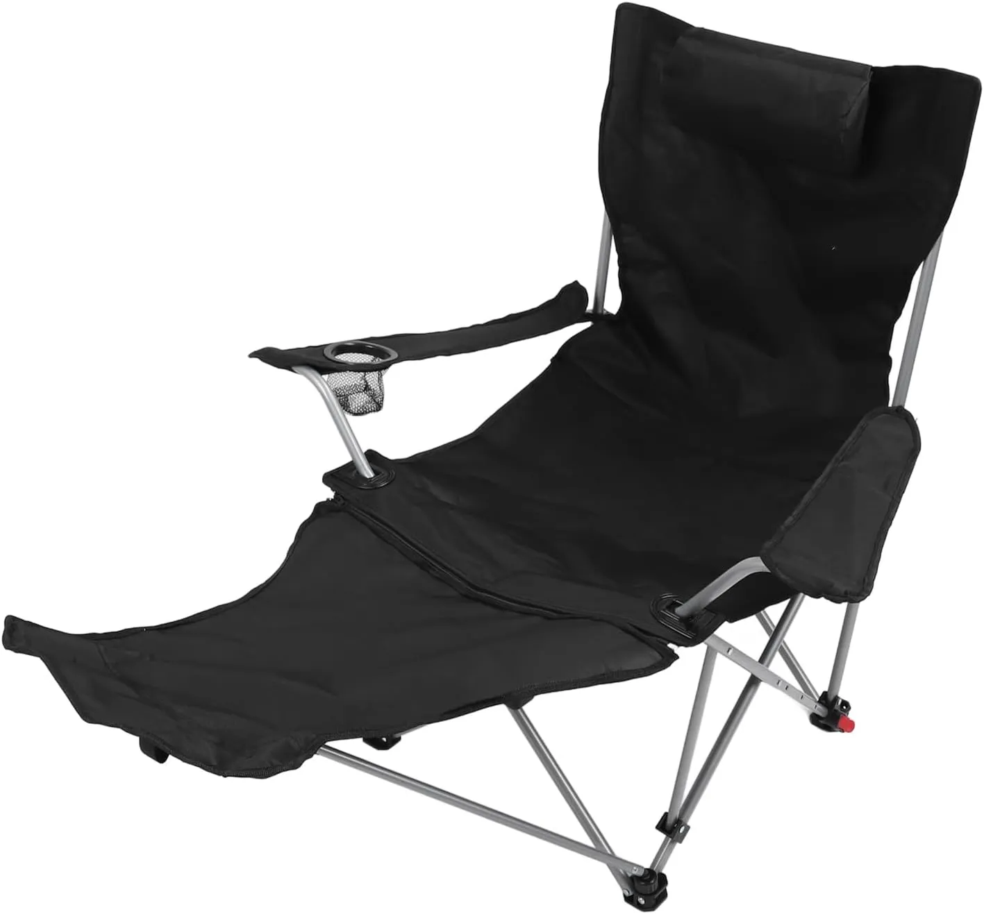 Adjustable 900D Oxford Camping Lounge Chair with Footrest Folding Outdoor Recliner Cup Holder Storage Bag for Picnics BBQs Beach (Black)
