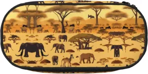 African grassland animals Printed stationery storage bag - multi-grid layered pencil case portable student pencil bag