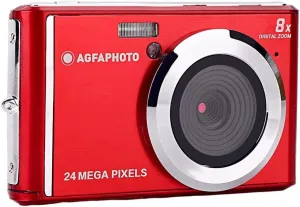 AGFA Photo Realishot DC5500 - Compact Digital Camera, 24 MP, 2.4 inch LCD Screen, 8X Digital Zoom, 720p HD Video, External SD Memory, Lithium Battery - Red