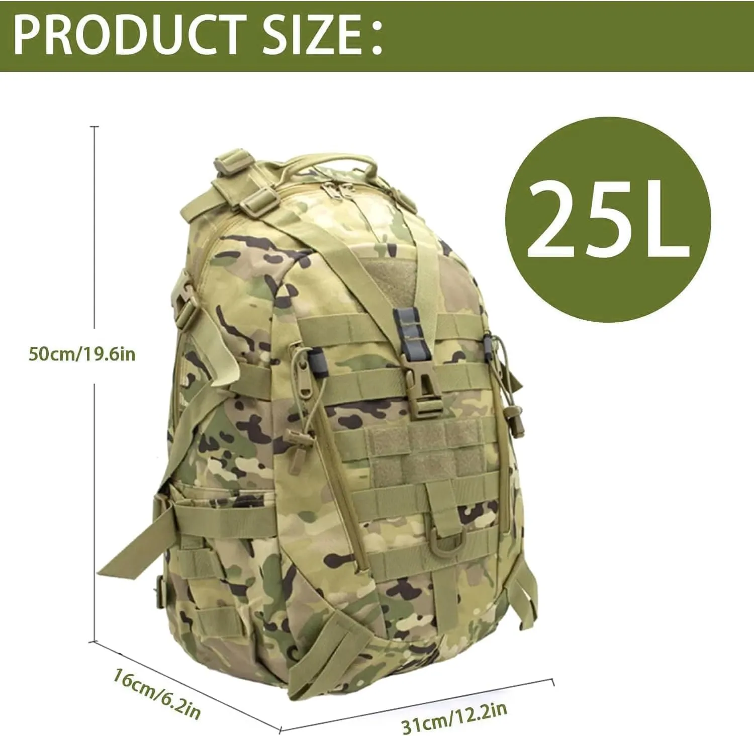 aiGear Tactical Backpack for Men, 25L Military Backpack, 3-Day Bug Out Bag for Camping Hiking Hunting with Molle System Army Daypack (25L ACU)