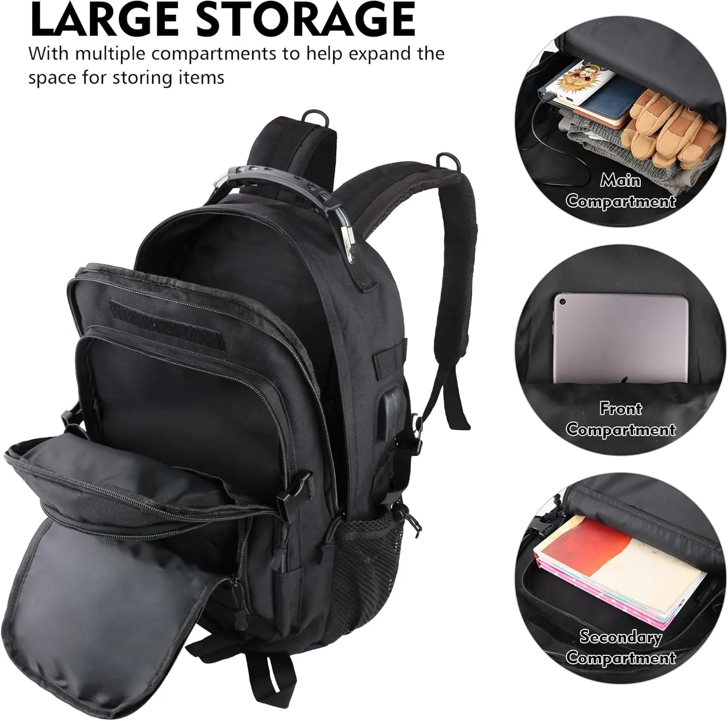 aiGear Tactical Backpack for Men, 35L Military Backpack, 3-Day Bug Out Bag for Camping Hiking Hunting with Molle System Army Daypack (35L Black)