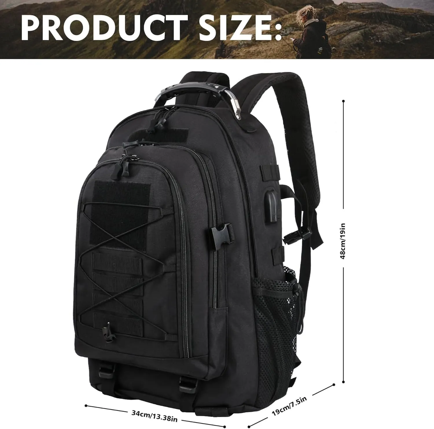 aiGear Tactical Backpack for Men, 35L Military Backpack, 3-Day Bug Out Bag for Camping Hiking Hunting with Molle System Army Daypack (35L Black)