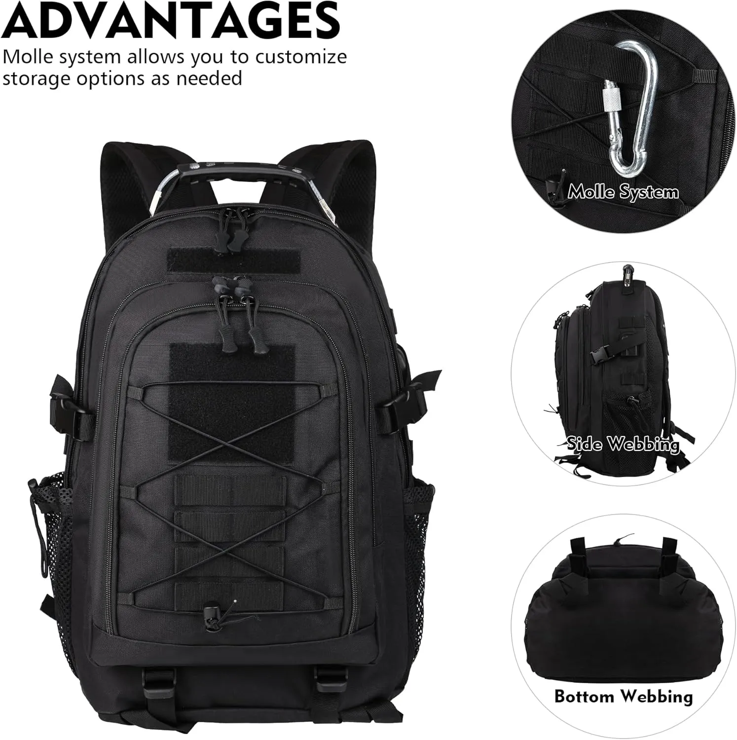 aiGear Tactical Backpack for Men, 35L Military Backpack, 3-Day Bug Out Bag for Camping Hiking Hunting with Molle System Army Daypack (35L Black)