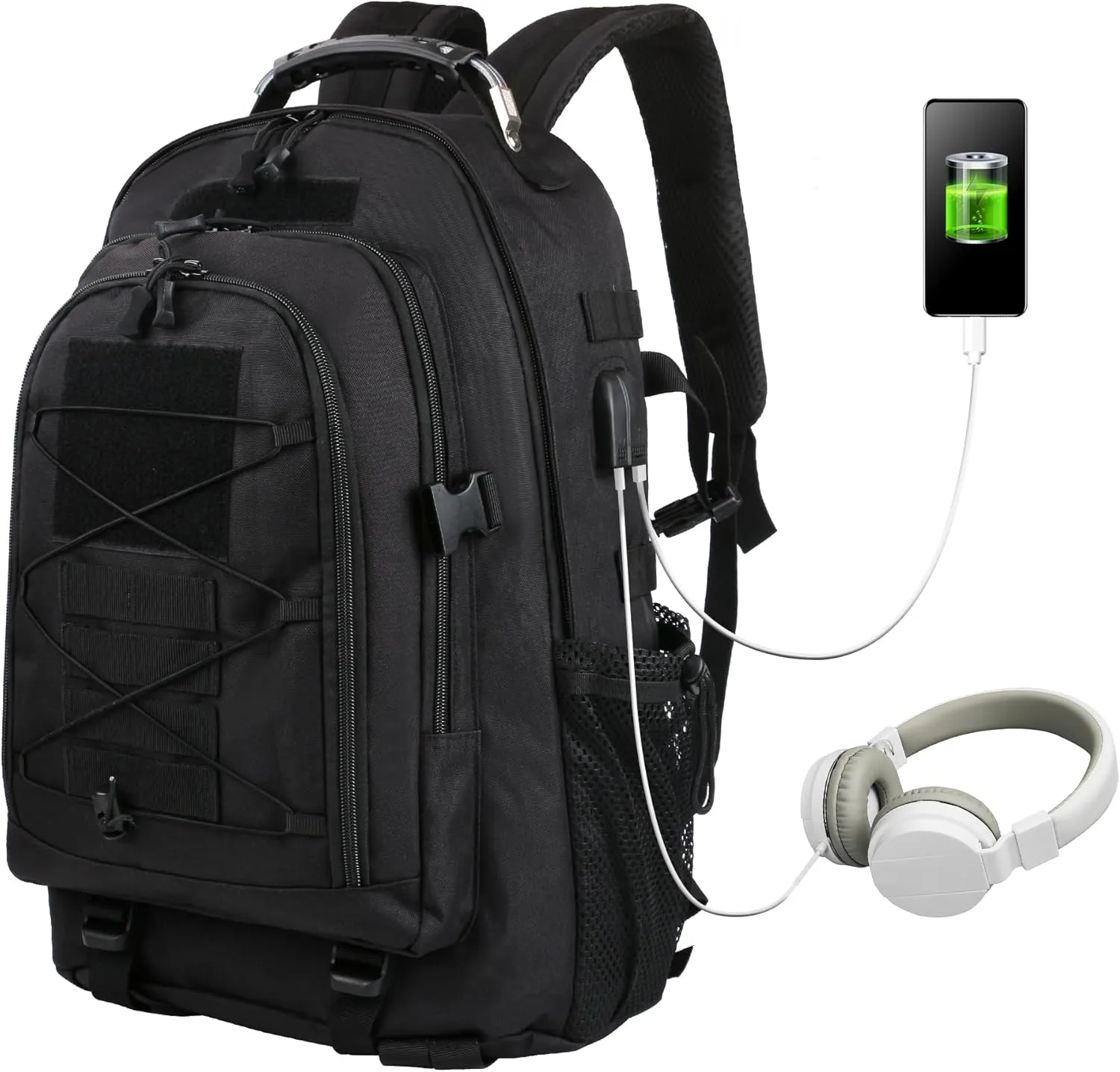 aiGear Tactical Backpack for Men, 35L Military Backpack, 3-Day Bug Out Bag for Camping Hiking Hunting with Molle System Army Daypack (35L Black)