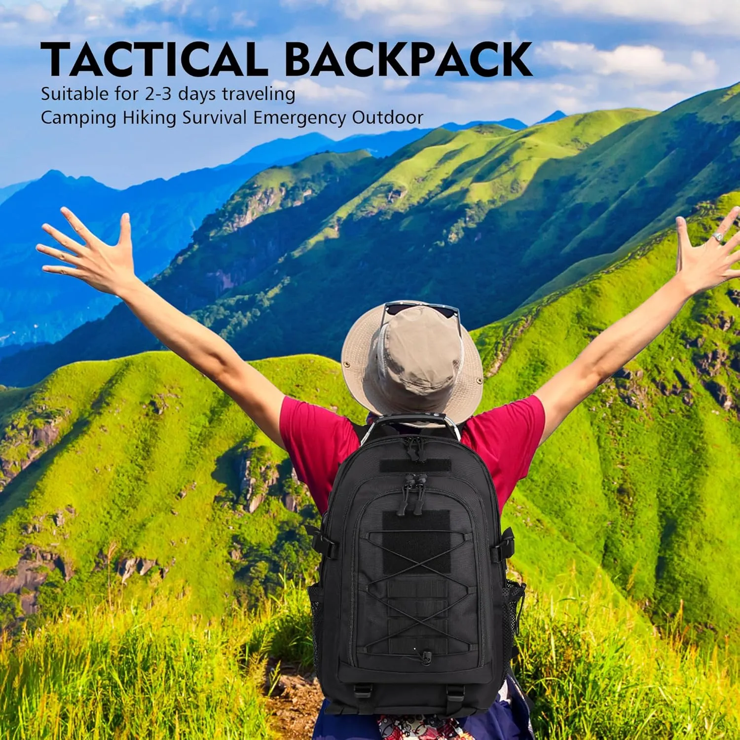 aiGear Tactical Backpack for Men, 35L Military Backpack, 3-Day Bug Out Bag for Camping Hiking Hunting with Molle System Army Daypack (35L Black)