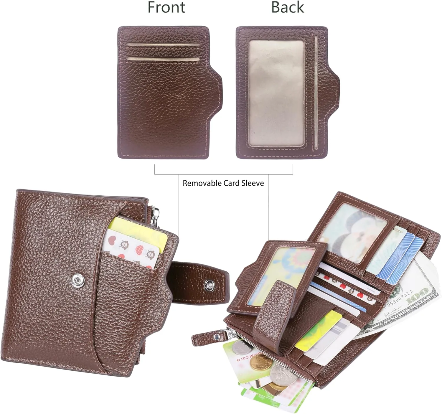 AINIMOER Women's RFID Blocking Leather Small Compact Bi-fold Zipper Pocket Wallet Card Case Purse with id Window