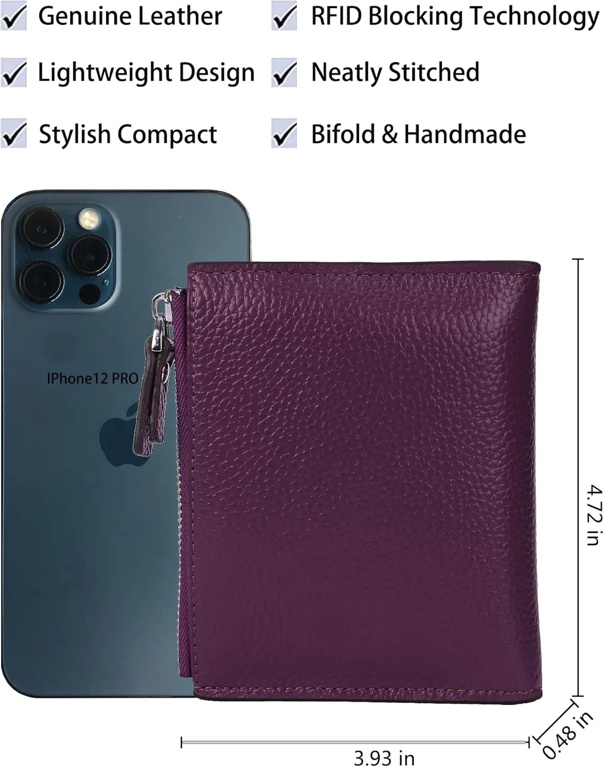 AINIMOER Women's RFID Blocking Leather Small Compact Bi-fold Zipper Pocket Wallet Card Case Purse with id Window