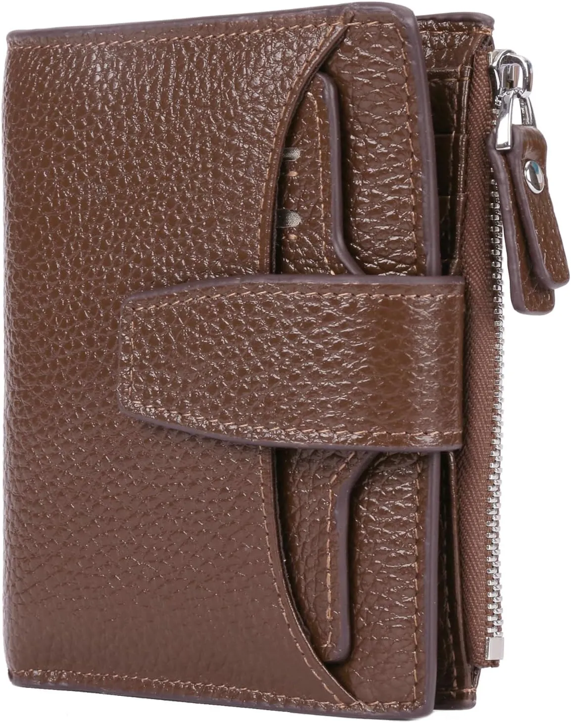 AINIMOER Women's RFID Blocking Leather Small Compact Bi-fold Zipper Pocket Wallet Card Case Purse with id Window