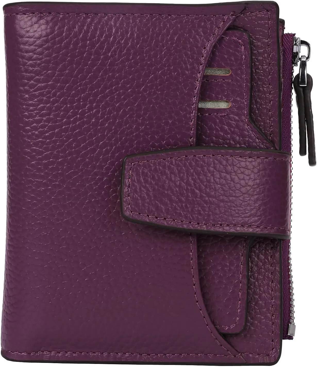 AINIMOER Women's RFID Blocking Leather Small Compact Bi-fold Zipper Pocket Wallet Card Case Purse with id Window