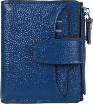 AINIMOER Women's RFID Blocking Leather Small Compact Bi-fold Zipper Pocket Wallet Card Case Purse with id Window