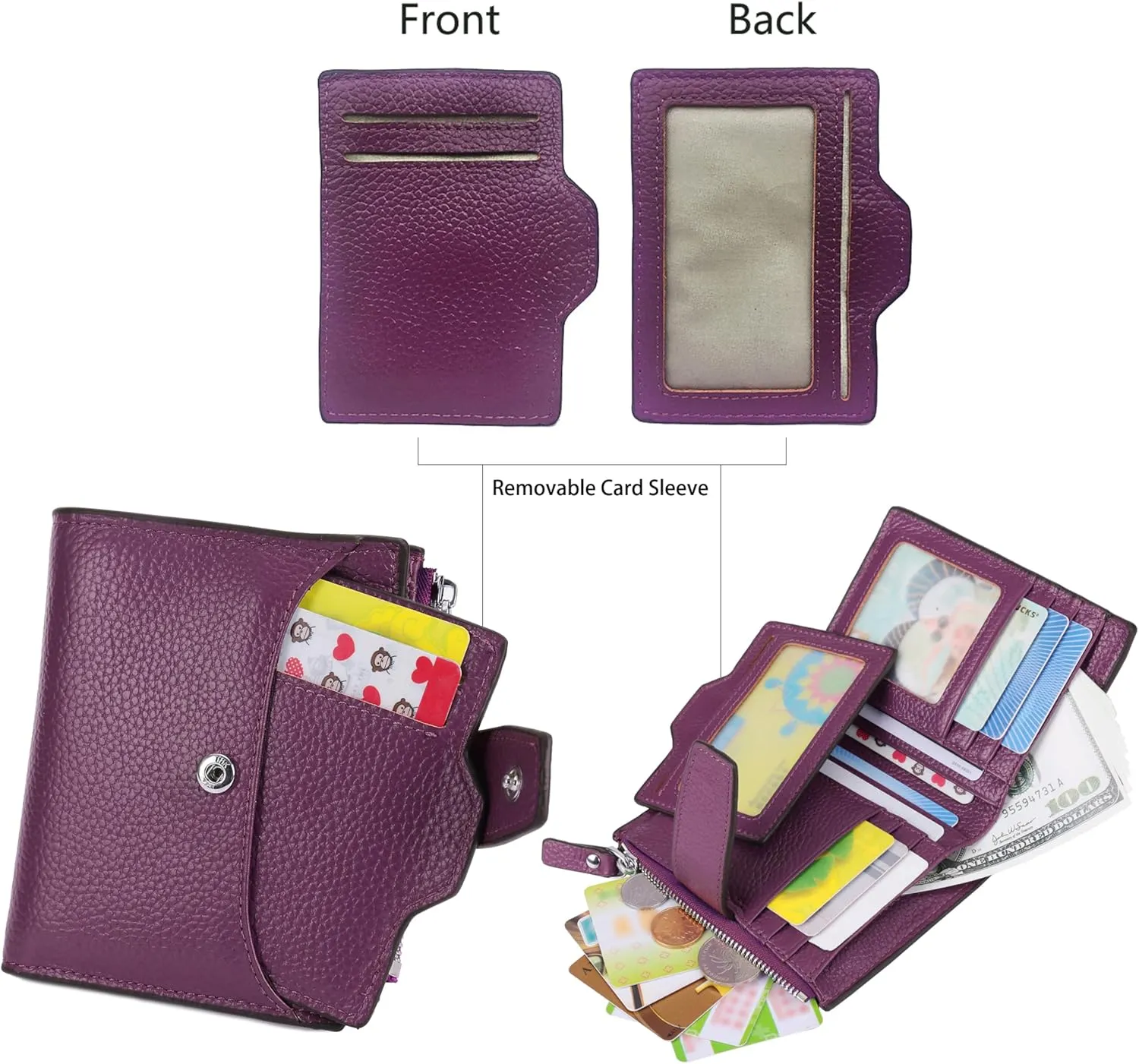 AINIMOER Women's RFID Blocking Leather Small Compact Bi-fold Zipper Pocket Wallet Card Case Purse with id Window
