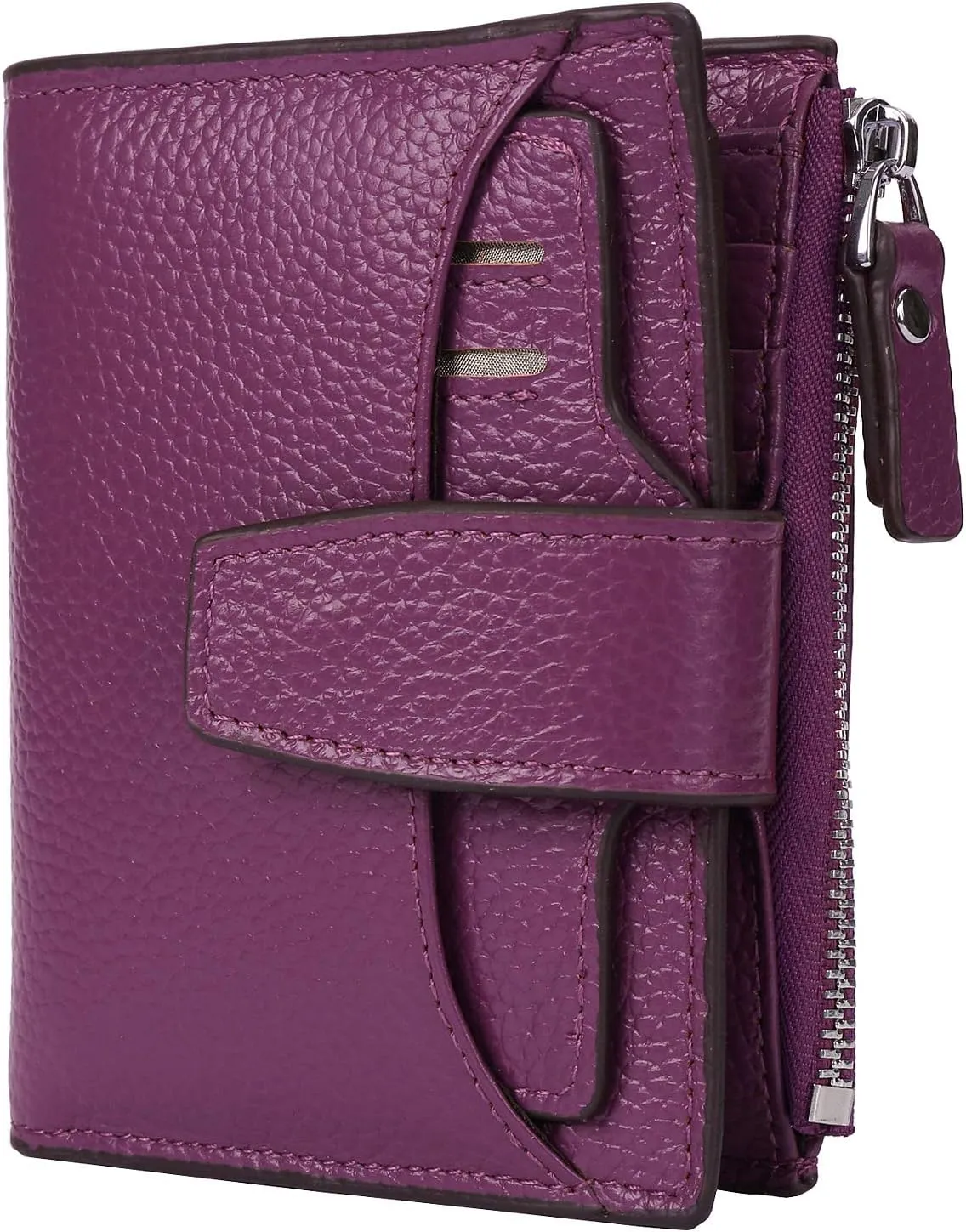 AINIMOER Women's RFID Blocking Leather Small Compact Bi-fold Zipper Pocket Wallet Card Case Purse with id Window