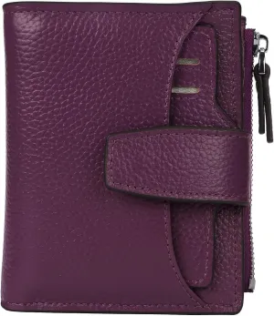 AINIMOER Women's RFID Blocking Leather Small Compact Bi-fold Zipper Pocket Wallet Card Case Purse with id Window