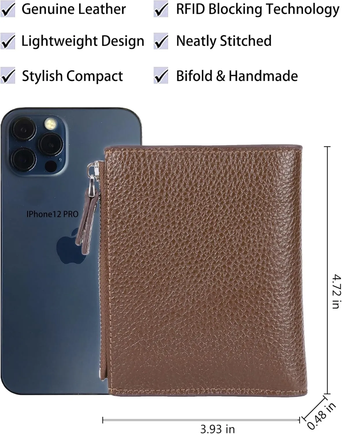 AINIMOER Women's RFID Blocking Leather Small Compact Bi-fold Zipper Pocket Wallet Card Case Purse with id Window