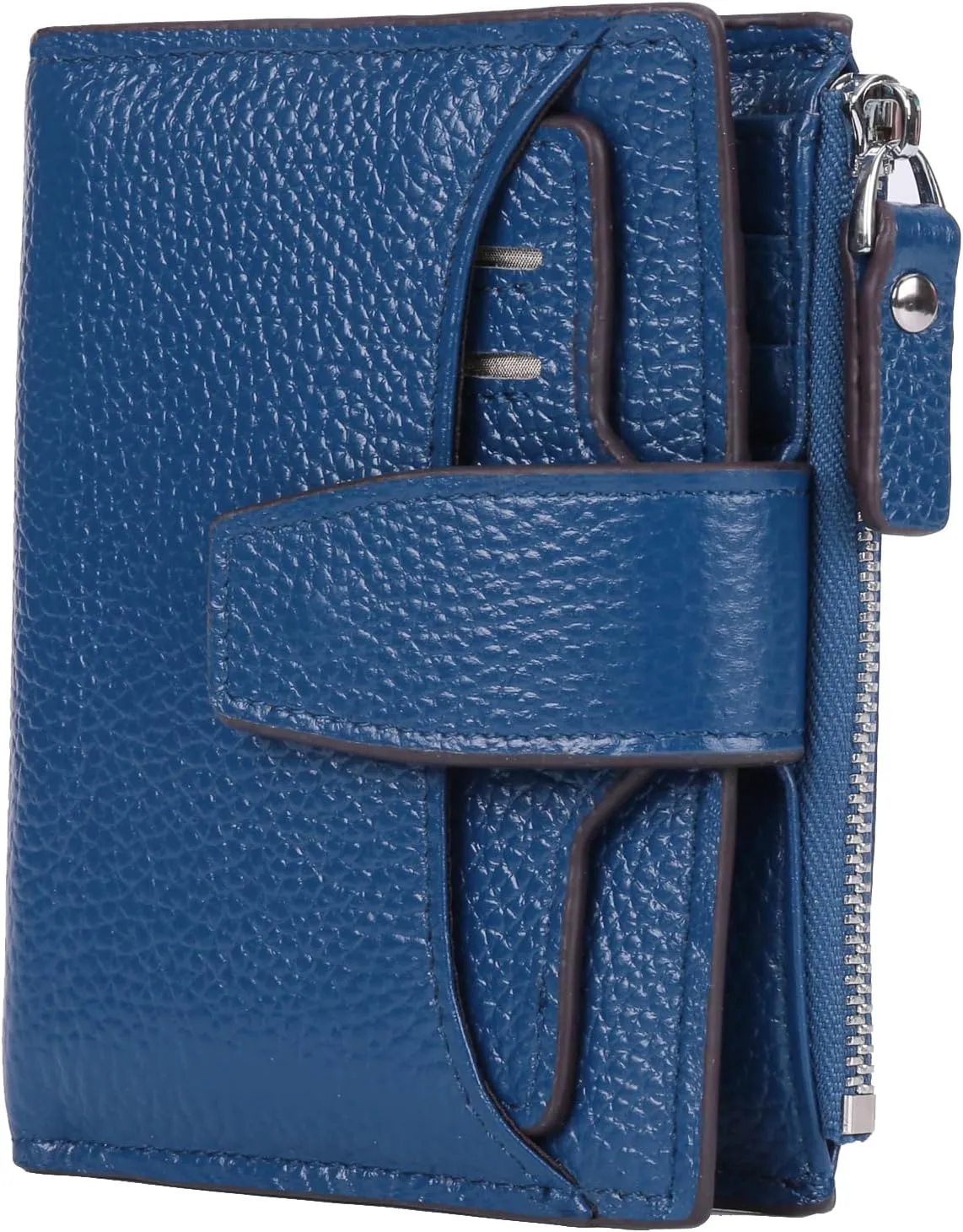 AINIMOER Women's RFID Blocking Leather Small Compact Bi-fold Zipper Pocket Wallet Card Case Purse with id Window