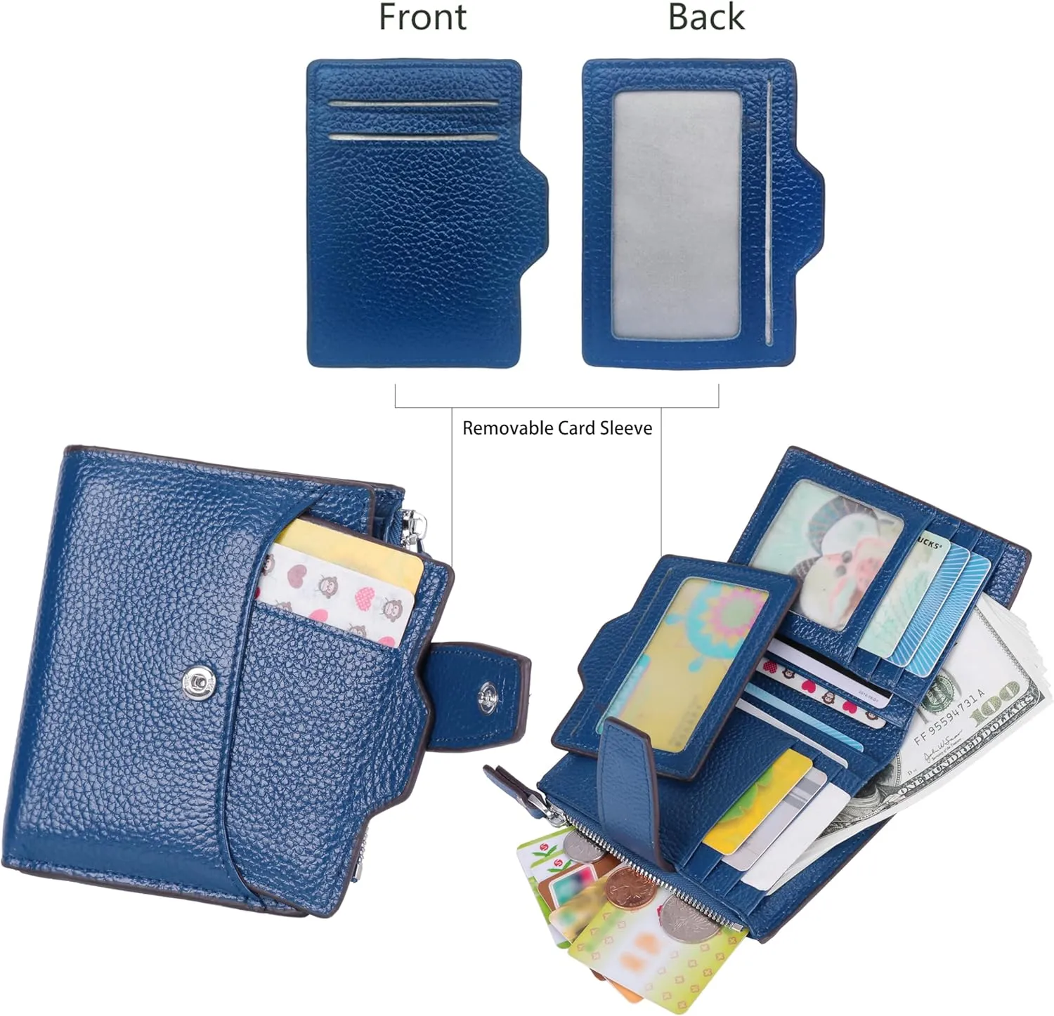 AINIMOER Women's RFID Blocking Leather Small Compact Bi-fold Zipper Pocket Wallet Card Case Purse with id Window