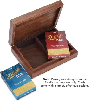 Ajuny Wooden Double Deck Playing Card Box Holder Handcrafted with Brass Inlay 6x4.5x1.6 inch Includes 2 Sets of Premium 'Ace' Playing Cards Organizer Decorative Storage Case