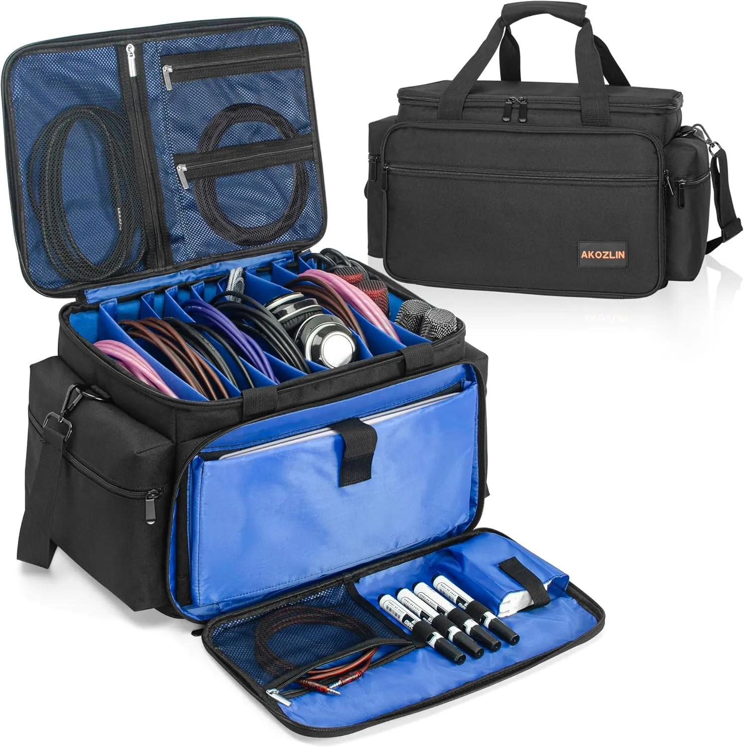 AKOZLIN Cable File Bag with Detachable Dividers, DJ Gig Bag Cord Organizer Case for Laptop,DJ Gear, Sound Instrument and Music Equipment Accessories