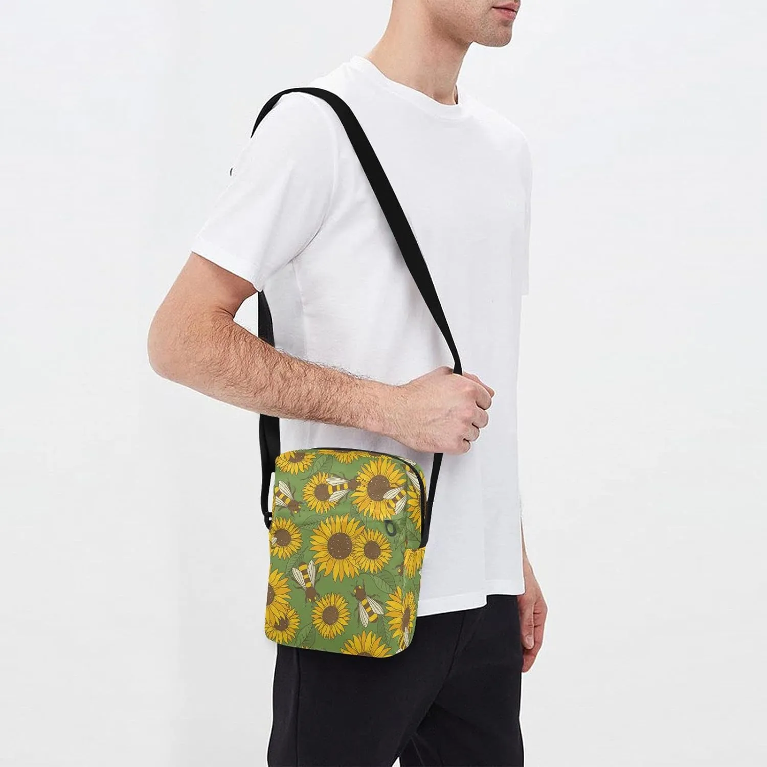 ALAZA Bees and Flowers Crossbody Bag Small Messenger Bag Shoulder Bag with Zipper for Women Men