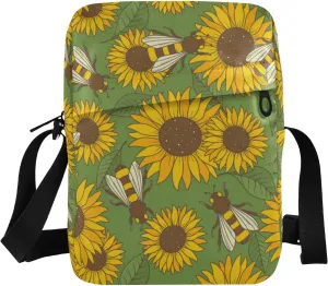 ALAZA Bees and Flowers Crossbody Bag Small Messenger Bag Shoulder Bag with Zipper for Women Men