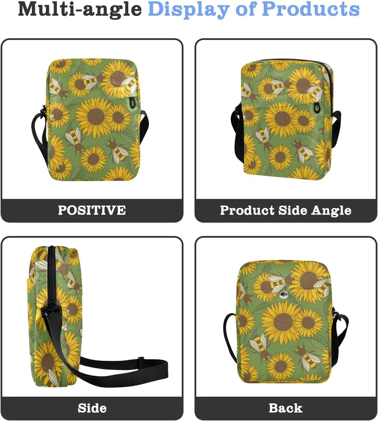 ALAZA Bees and Flowers Crossbody Bag Small Messenger Bag Shoulder Bag with Zipper for Women Men