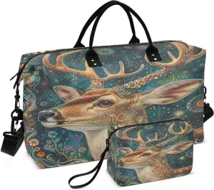 ALAZA Bright Deer Travel Duffel Bag Gym Bag Sports Tote Bag Weekender Overnight Travel Bag for Women Men Business Trip Workout