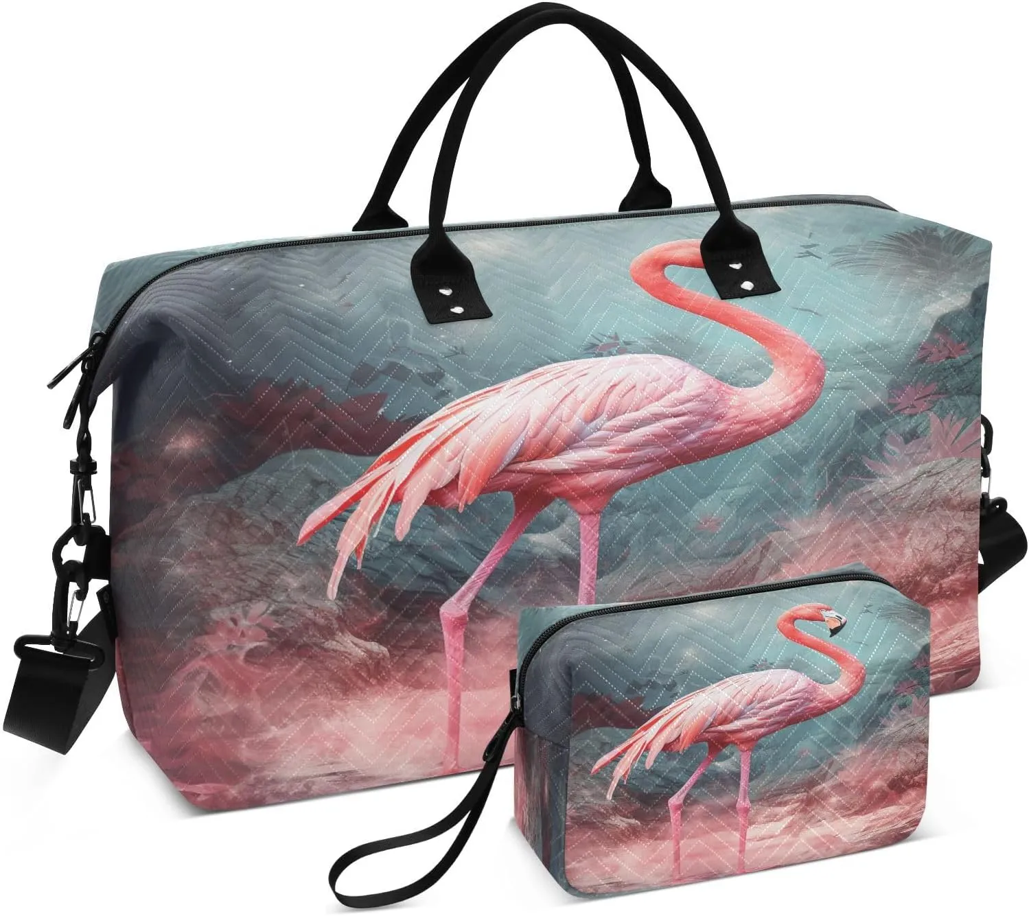 ALAZA Flamingo Landscape Mountain Travel Duffel Bag Gym Bag Sports Tote Bag Weekender Overnight Travel Bag for Women Men Business Trip Workout