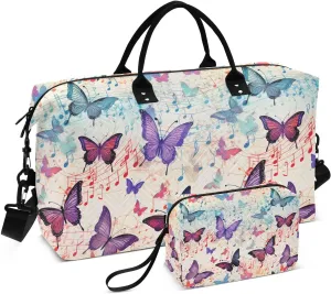 ALAZA Musical Notes Butterfly Vintage Travel Duffel Bag Gym Bag Sports Tote Bag Weekender Overnight Travel Bag for Women Men Business Trip Workout