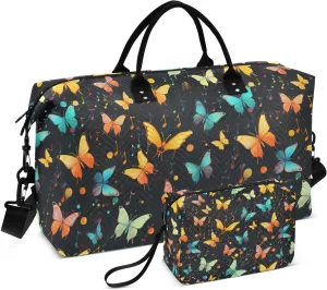 ALAZA Musical Notes Dots Butterfly Travel Duffel Bag Gym Bag Sports Tote Bag Weekender Overnight Travel Bag for Women Men Business Trip Workout